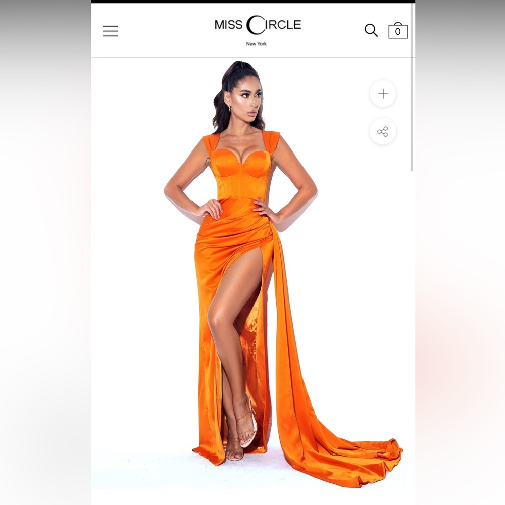 Miss Curcle Zayda Orange High Slit Corset Satin Gown New